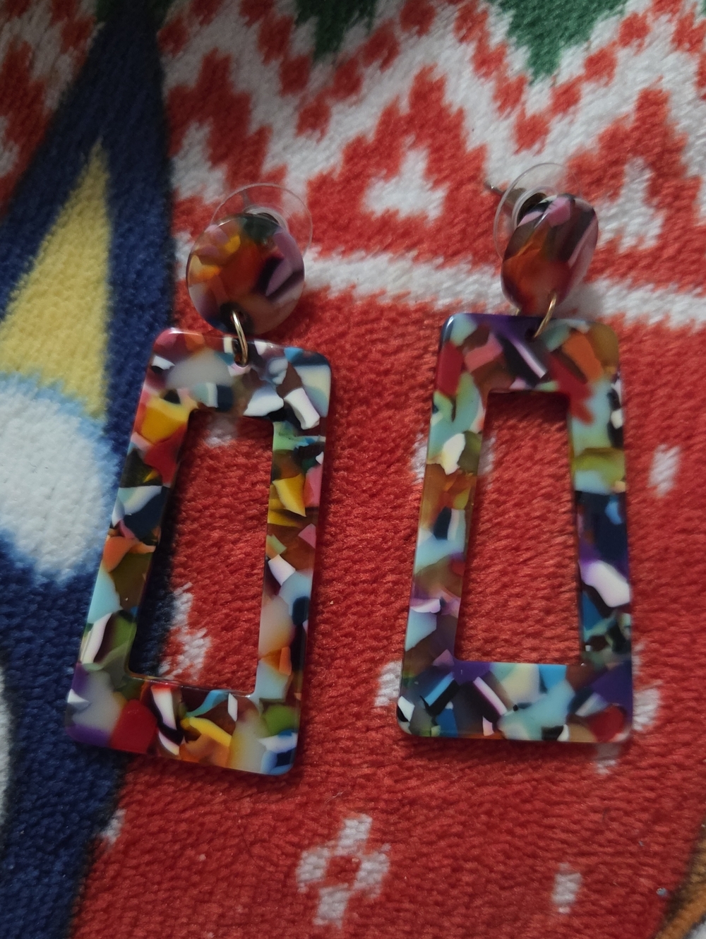 Colorful Confetti Rectangle Drop Earrings